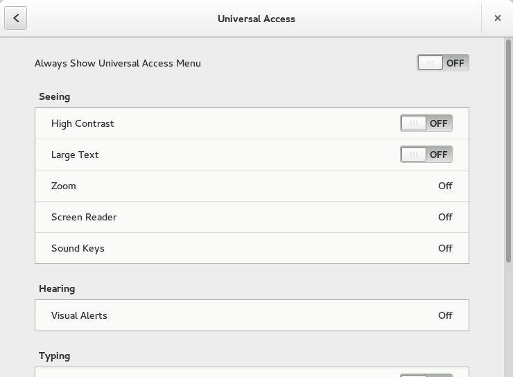 The GNOME 3 Universal Access menu