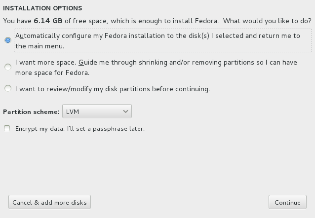 Installation Options dialog - sufficient space