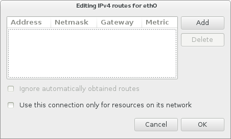 The Editing IPv4 Routes dialog