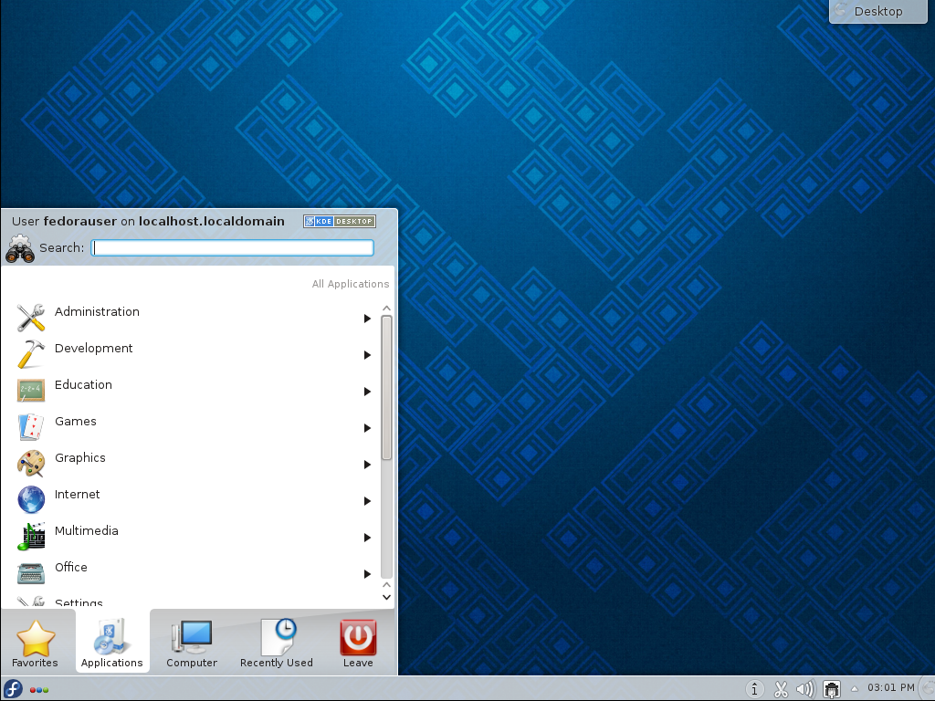 The KDE desktop menu.